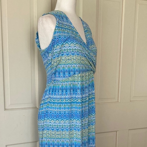 J.Jill Aegean Island Blue/Green Ikat Print Maxi Dress SIZE L - Picture 5 of 12